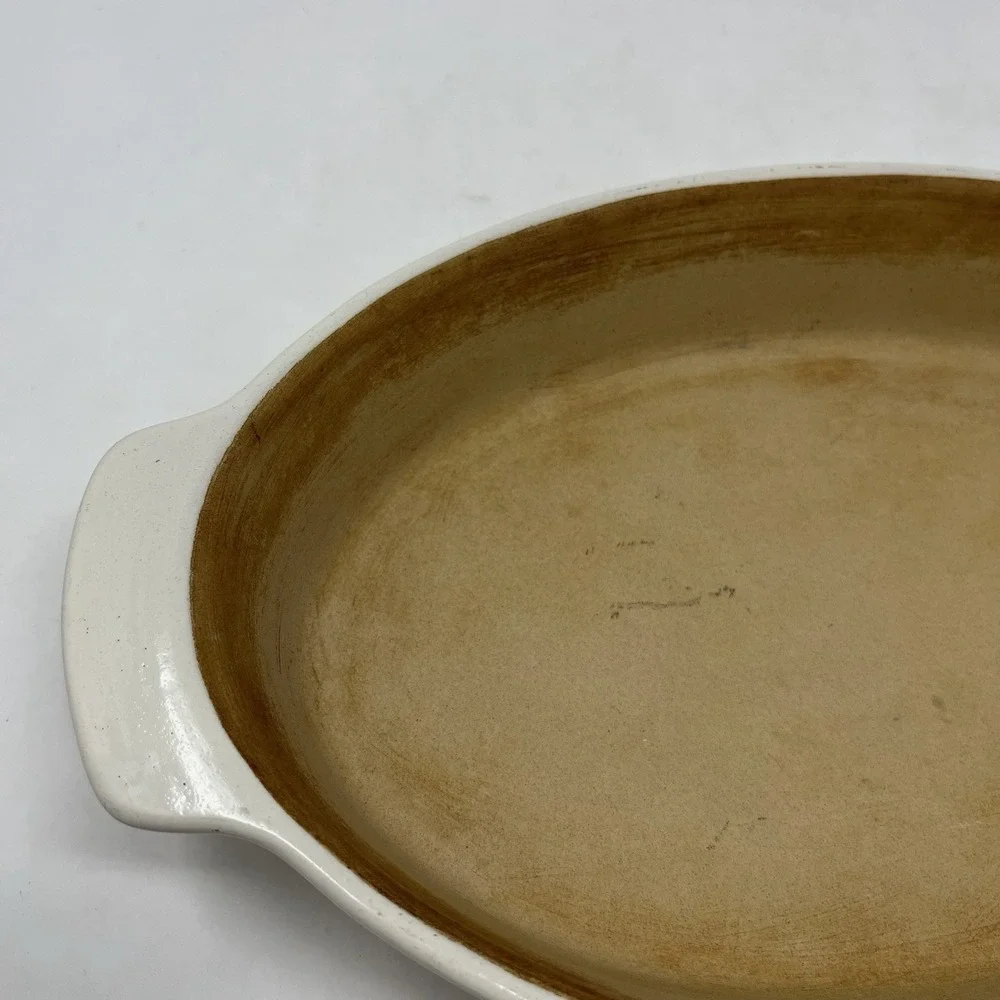 Pampered Chef Family Heritage Stoneware Dish Oval Au Gratin Ivory Made‎ in USA